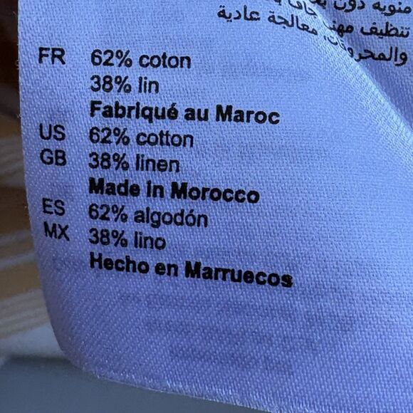 Sandro Paris Men XL Tartan Check Plaid Button Up Shirt Linen Cotton Yellow White - Picture 10 of 10